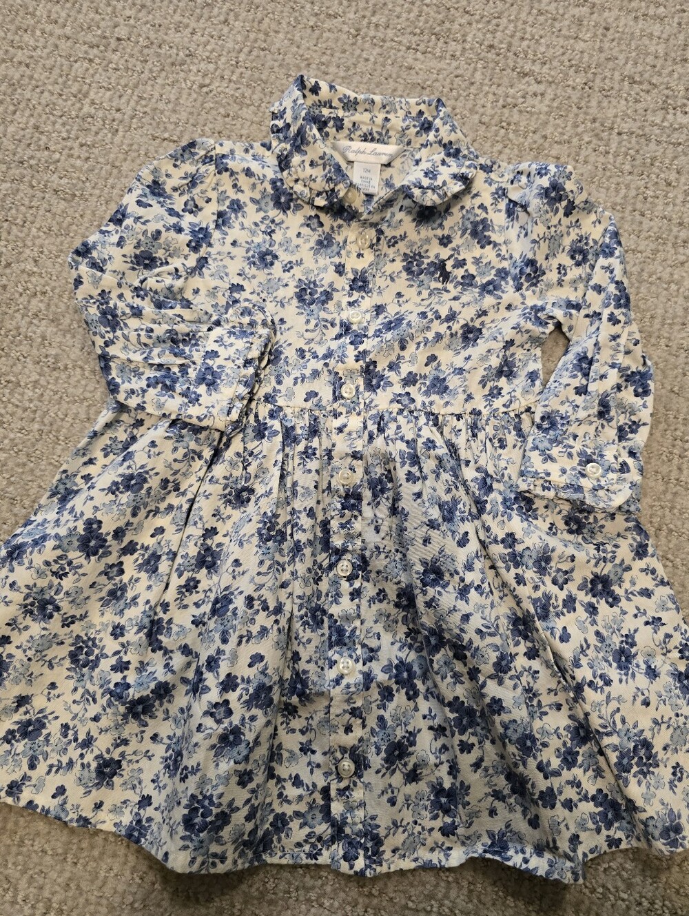 Ralph Lauren Blue and White Floral Button-Front Kids Dress